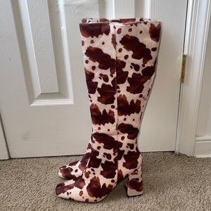 Cow Print Chunky Heel Boots